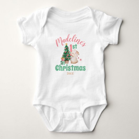Body Boho Baby First Christmas avec nom arbre de lapin (Devant)