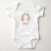 Body Boho Floral Pastel Arc-en-ciel "Un" Premier Annive (Devant)
