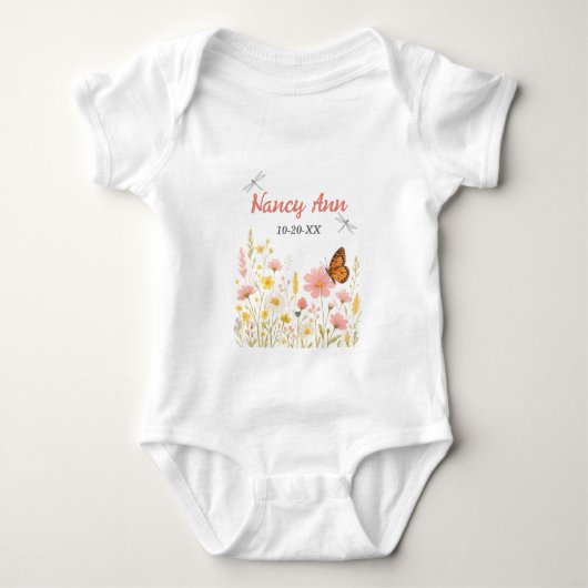 Body Boho Little Fleur sauvage Nom de bébé personnalisé (Devant)
