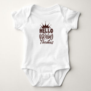 Body Bonjour Bébé avec Couronne Nom du Bébé, Brun au Ch
