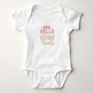 Body Bonjour Bébé avec Couronne Nom du Bébé, Rose Pâle
