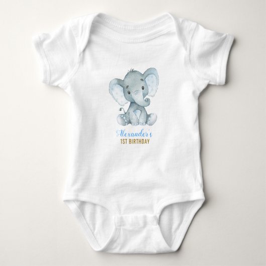 Body Boy Elephant Blue Bodysuit 1er anniversaire fête (Devant)