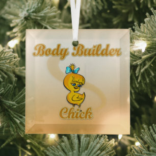 Body Builder Chick Glas Ornament