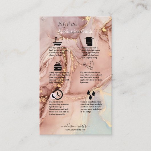 Body Butter Application Guide Roze Gold Visitekaartje (Voorkant)
