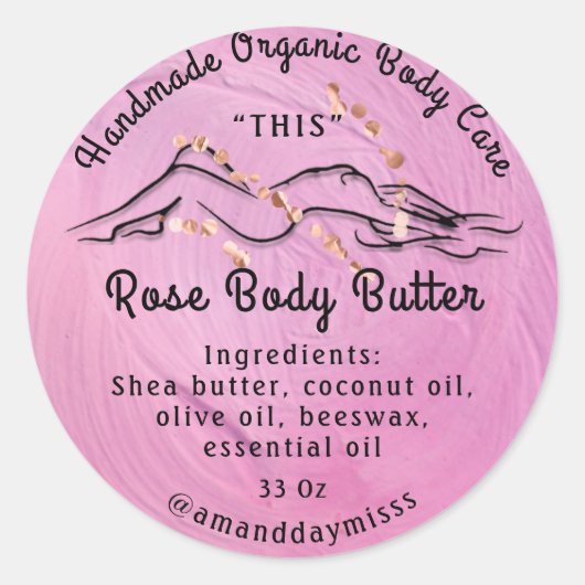 Body Butter Balm Care Packaging Roos Peony Logo Ronde Sticker (Voorkant)