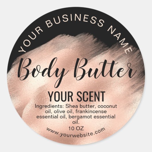 body butter goud blozen roze productlabel ronde sticker (Voorkant)