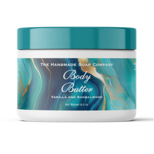 Body Butter Jar Label - Blauwgroen blauw marmer en Waterfles Etiket