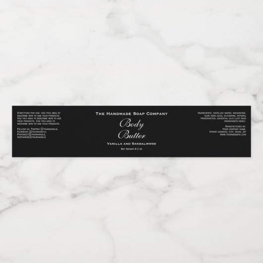 Body Butter Jar Label - Zwart met witte tekst Waterfles Etiket (Enkel label)