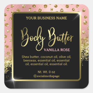 Body Butter labels met roze gouden Confetti Stippe