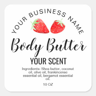 Body Butter Product Aardbei Zomergroen Vierkante Sticker
