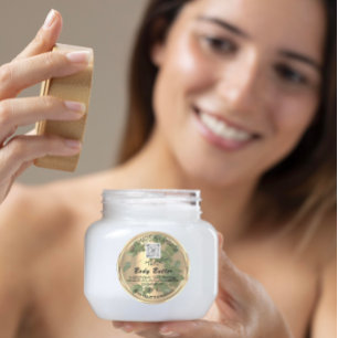 Body Butter Product Verpakking Groen Hout Goud Ronde Sticker