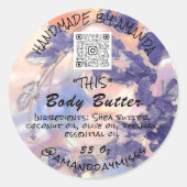 Body Butter Product Verpakking Leafs Paarse QR-COD Ronde Sticker (Voorkant)