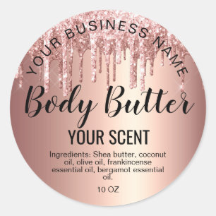 Body Butter roos Gold Drips folie Voeg je logo toe Ronde Sticker