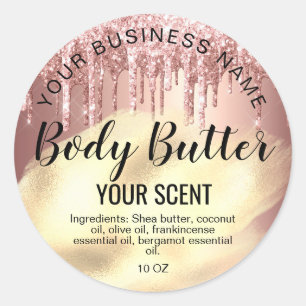 Body Butter roos Gold Drips folie Voeg je logo toe Ronde Sticker