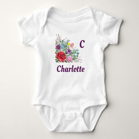 Body C Charlotte Personnaliser Nom de la lettre, Fleurs (Devant)