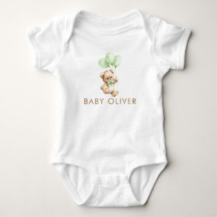 Body Cadeau de Baby Shower Ourson & Ballons Verts Migno