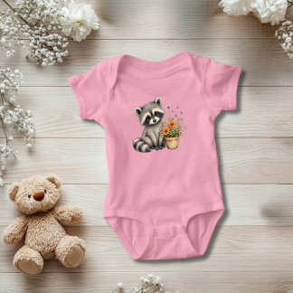 Body Cadeau Fille Bébé Fleurs Sauvages Raton Laveur
