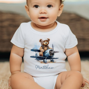 Body Cadeau pour Baby Shower aquarelle avion ours en pe