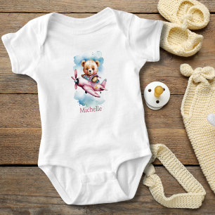 Body Cadeau pour bébé fille ours rose dans un avion