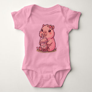 Body Capybara Chibi Mignon Buvant du Lait de Boba à la