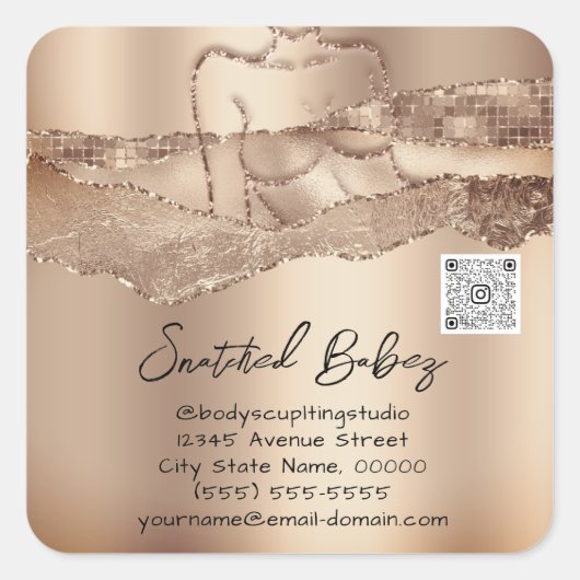 Body Care Sculpting Cosmetics Logo QR Code Name Vierkante Sticker (Voorkant)