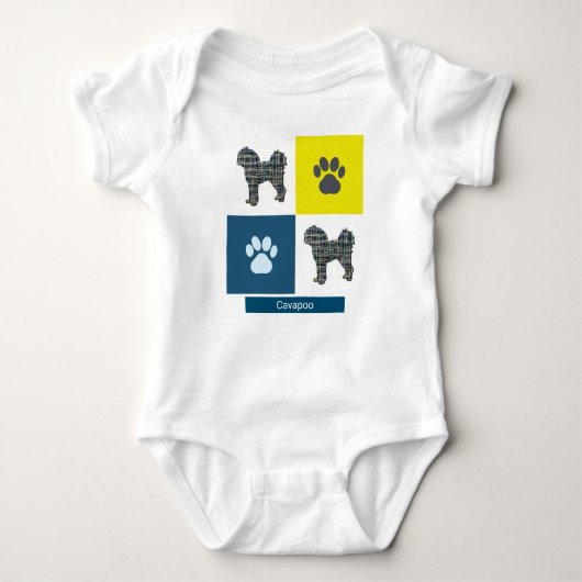 Body Cavapoo Chien & Paw Y&B Grille Carré Baby Bodysuit (Devant)