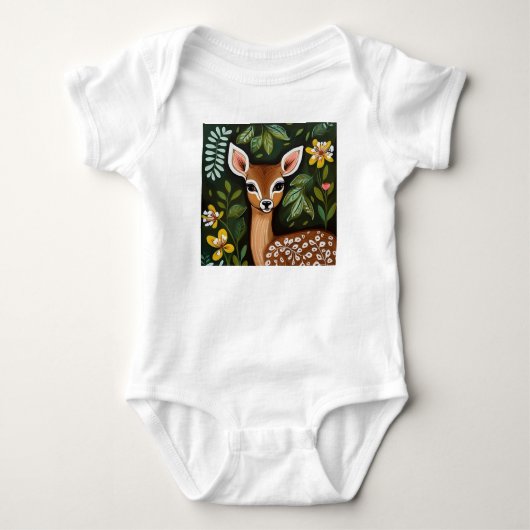 Body Cerf mignon avec Feuilles et fleurs (Devant)