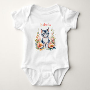 Body Chaton gris personnalisé dans des fleurs roses