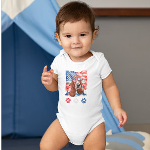 Body Chien Basset Hound Rouge Blanc et Bleu 4 Juillet