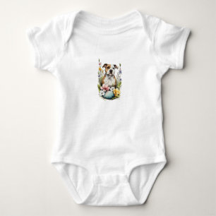 Body Chien chiot Brown et blanc avec fleurs