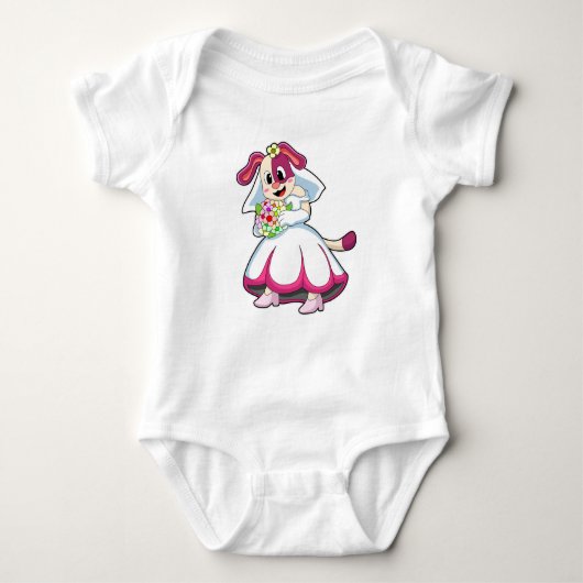 Body Chien comme mariée avec robe de mariage et fleurs (Devant)