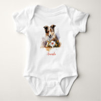 Chiot de berger des Shetland Animal Aquarelle Fleu