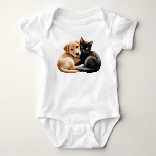 Body Chiot Labrador avec un mignon chaton noir