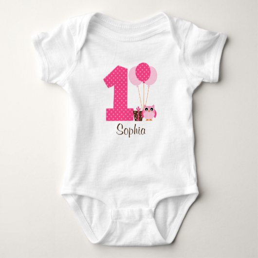 Body Chouette Brown rose Polka Dot 1er anniversaire fil (Devant)