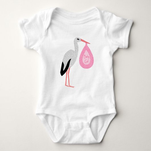 Body Cigogne Bébé Fille Rose Mignonne (Devant)