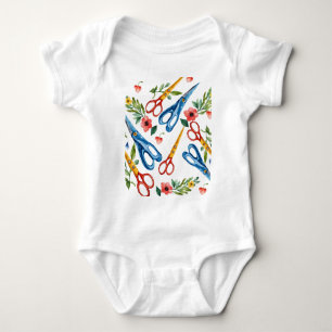 Body Ciseaux à l'aquarelle & Motif sans fin de fleurs s