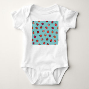 Body Coccinelles, fond bleu, patte sans couture charman