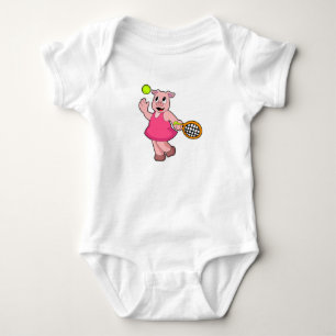 Body Cochon au tennis avec une raquette de tennis