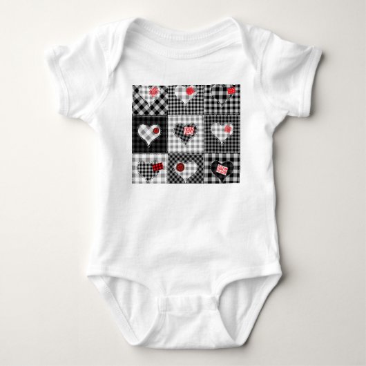 Body Coeurs Noir Blanc Patchwork Sans Couleur. (Devant)
