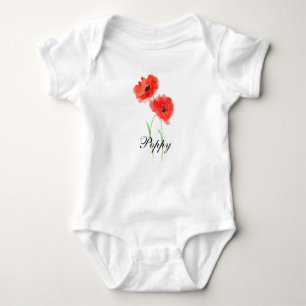 Body Combinaison bébé à fleurs rouges de pavot en aquar