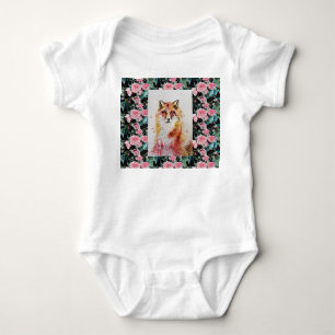 Body Combinaison bébé aquarelle renard rouge mignon ros