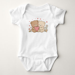 Body Couple de nounours mignons tenant une marguerite e