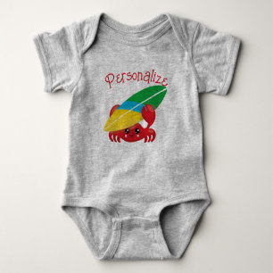 Body Cute Baby Crab avec Surfboard Rouge Personnalisé