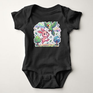 Body Cute Bunny and Parrot Kids T-Shirt | Kawaii Animal