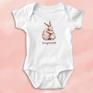 Body Cute Bunny Hugging Polka Dot Egg Monogram