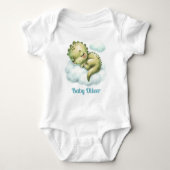 Body Cute Dinosaur Bleu Vert Nom Monogramme Garçon (Devant)