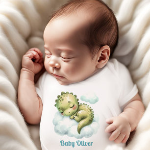 Body Cute Dinosaur Bleu Vert Nom Monogramme Garçon