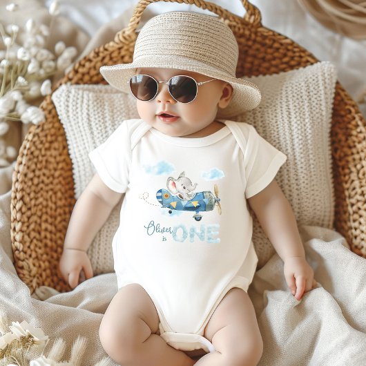Body Cute Elephant Blue Plane Un 1er Anniversaire