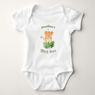 Body Cute Lion Cub Wild One Tropical Jungle Lettres