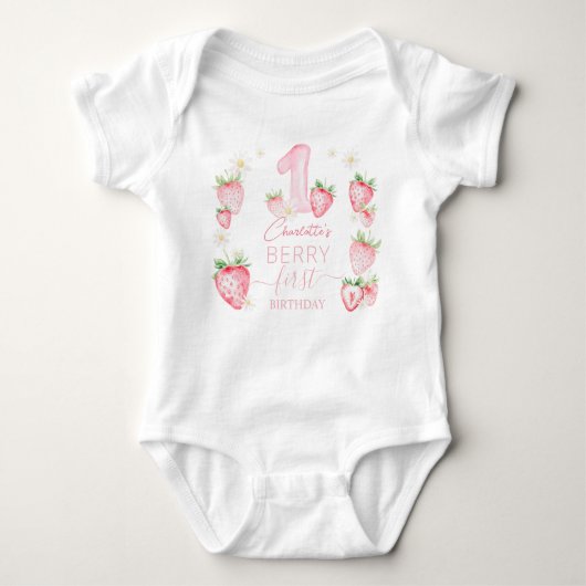 Body Cute Pink Strawberries Berry First 1st Birthday (Devant)